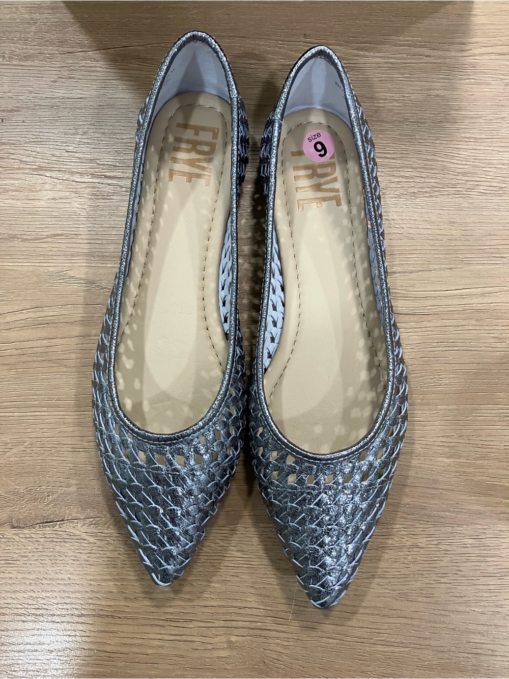 Frye Women's Metallic Silver Woven Pointed Flats